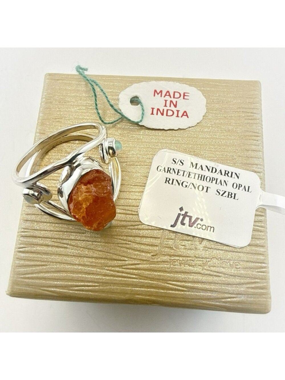 JTV Sterling Silver Ring Opal Mandarin Orange Garnet 925 Artisan Sz 9 Organic